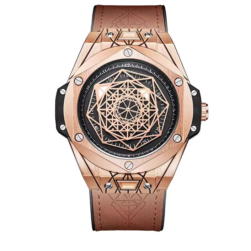 ONOLA 3810 Axis Geometric Dial Leather Strap Quartz Watch