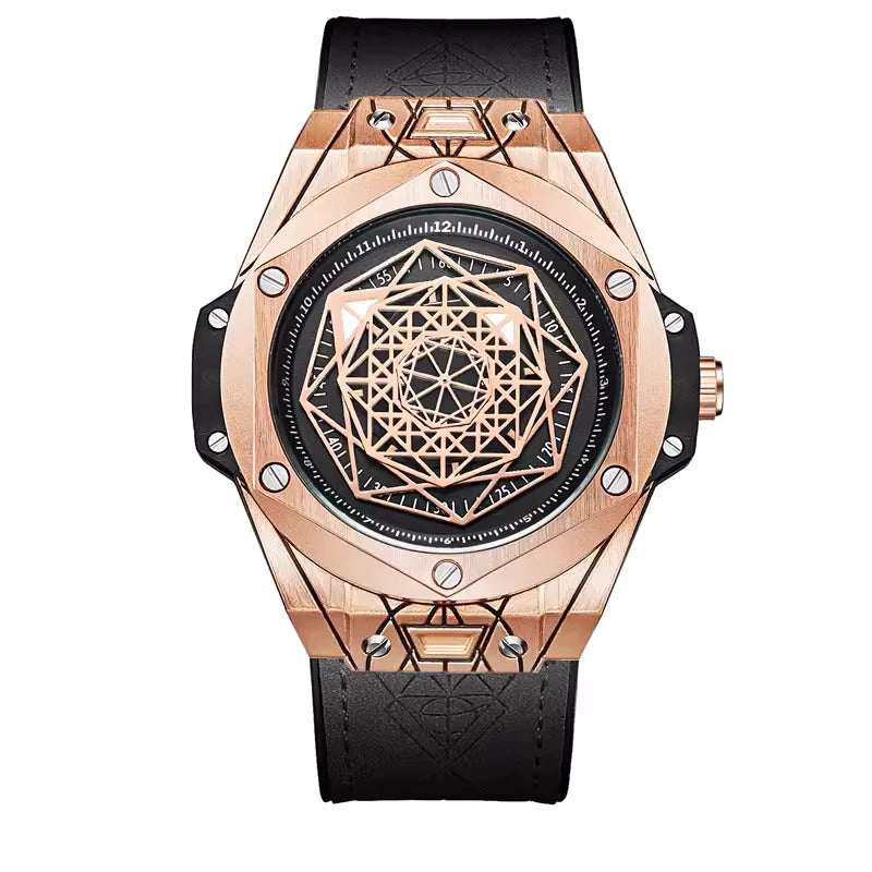 ONOLA 3810 Axis Geometric Dial Leather Strap Quartz Watch