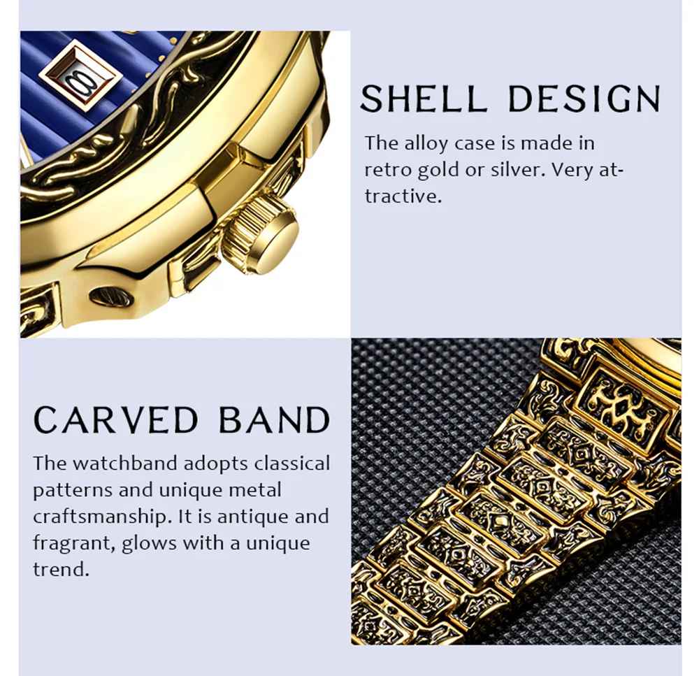 ONOLA Heritage 3808 Men's Gold-Tone Engraved Watch