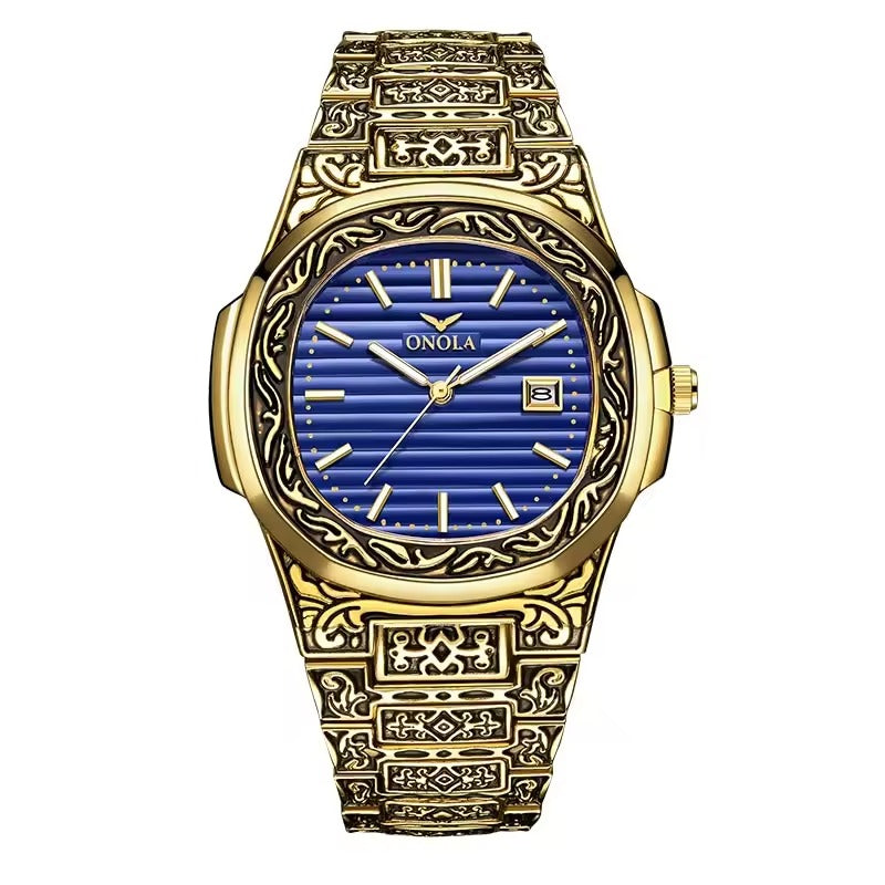 ONOLA Heritage 3808 Men's Gold-Tone Engraved Watch