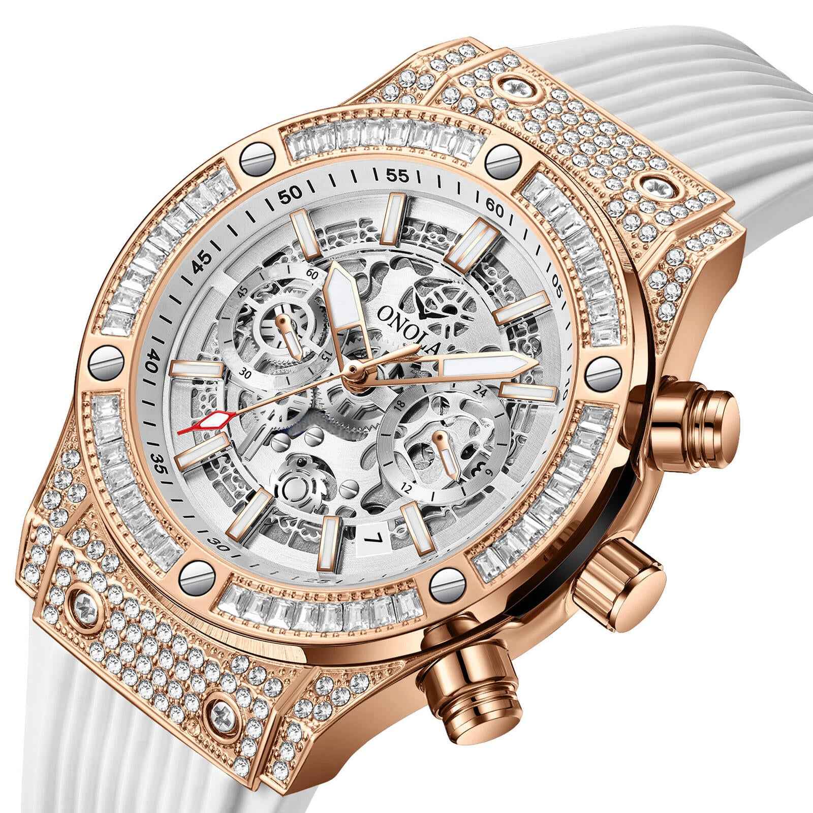 ONOLA Frost 6838 Men's Crystal-Set Skeleton Watch