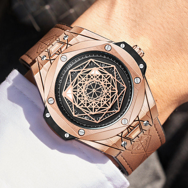 ONOLA 3810 Axis Geometric Dial Leather Strap Quartz Watch