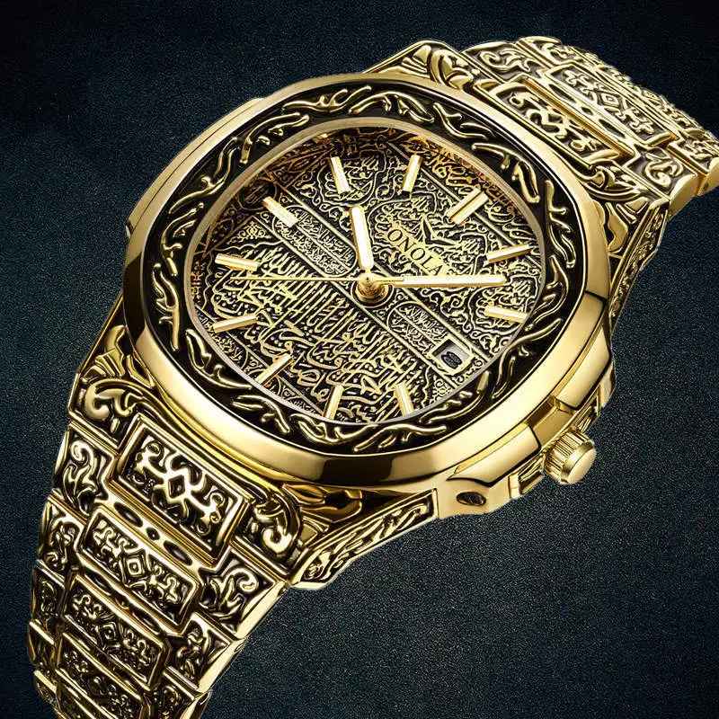 ONOLA Heritage 3808 Men's Gold-Tone Engraved Watch