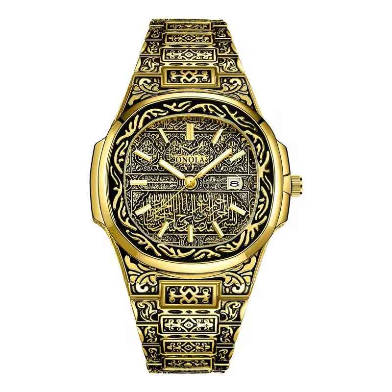 ONOLA Heritage 3808 Men's Gold-Tone Engraved Watch