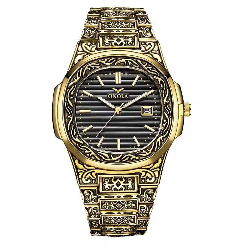 ONOLA Heritage 3808 Men's Gold-Tone Engraved Watch