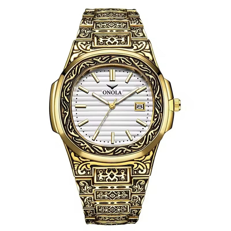 ONOLA Heritage 3808 Men's Gold-Tone Engraved Watch