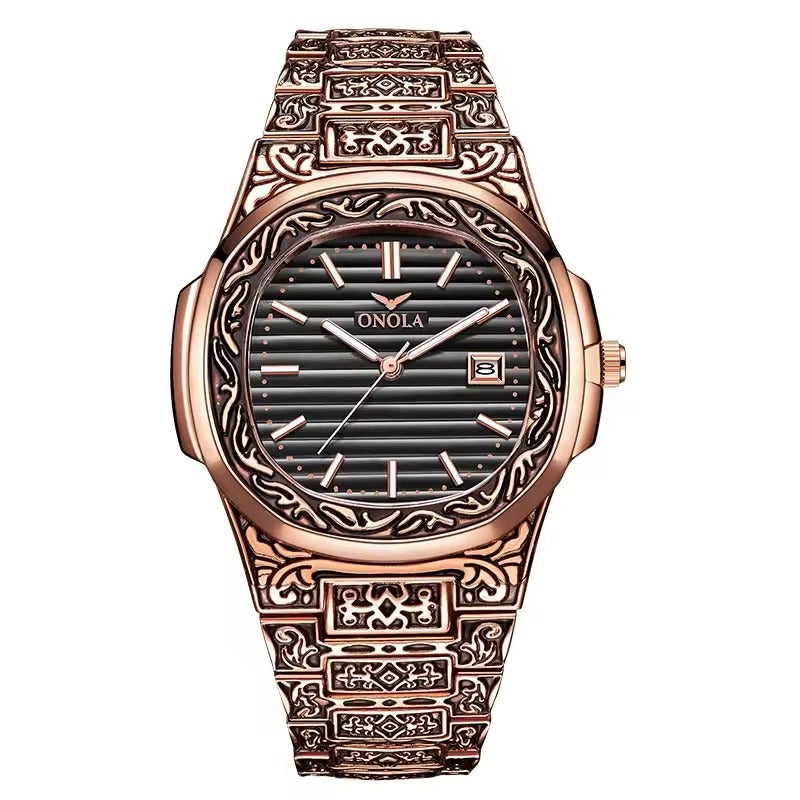 ONOLA Heritage 3808 Men's Gold-Tone Engraved Watch