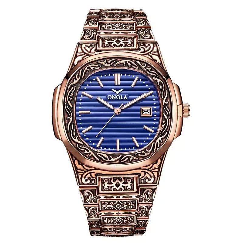 ONOLA Heritage 3808 Men's Gold-Tone Engraved Watch