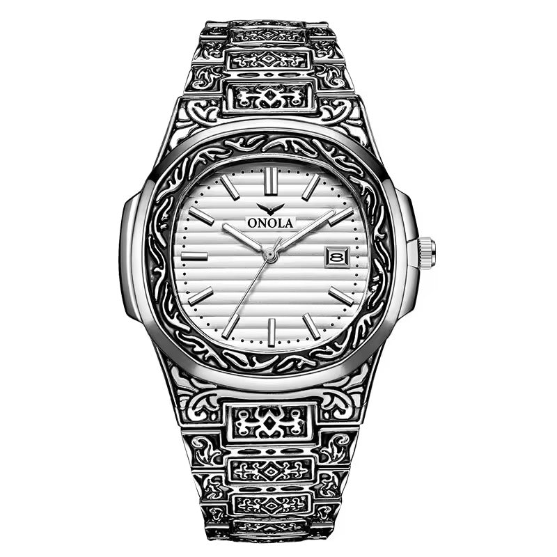 ONOLA Heritage 3808 Men's Gold-Tone Engraved Watch