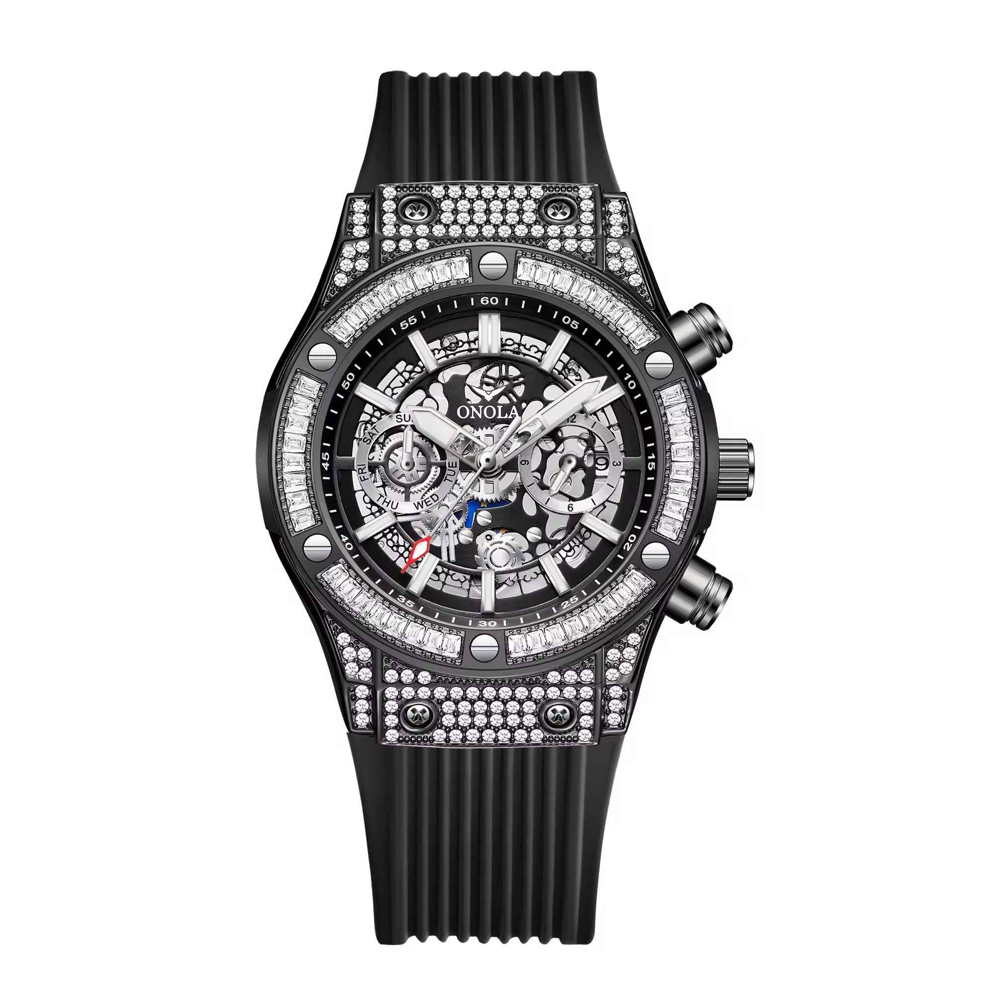 ONOLA Frost 6838 Men's Crystal-Set Skeleton Watch
