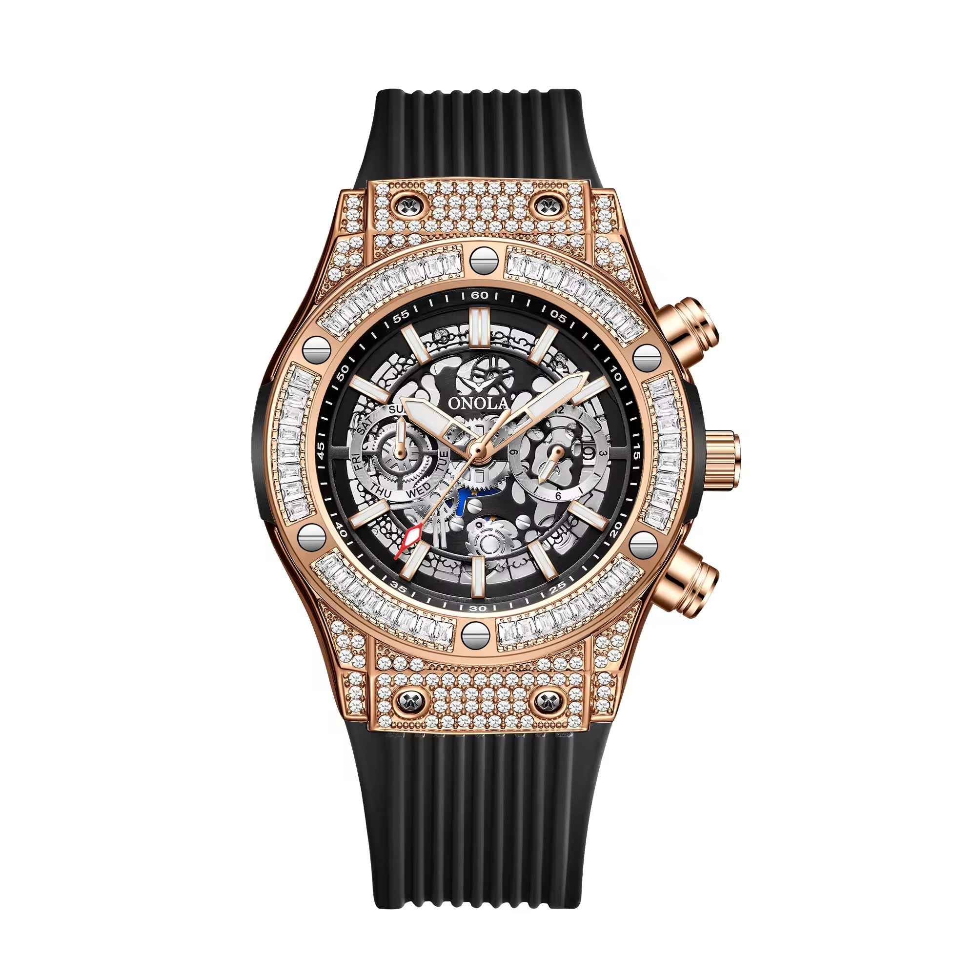 ONOLA Frost 6838 Men's Crystal-Set Skeleton Watch