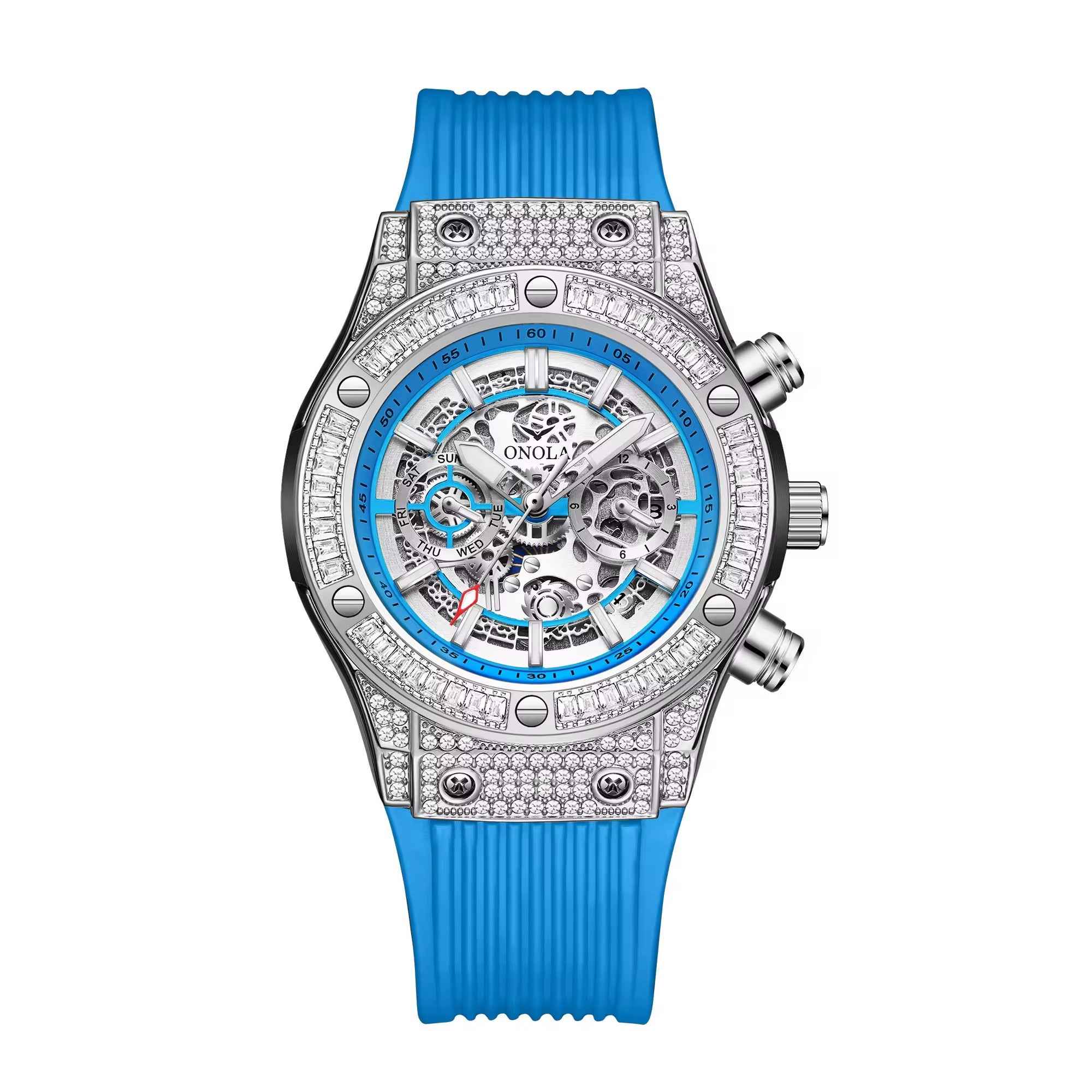 ONOLA Frost 6838 Men's Crystal-Set Skeleton Watch