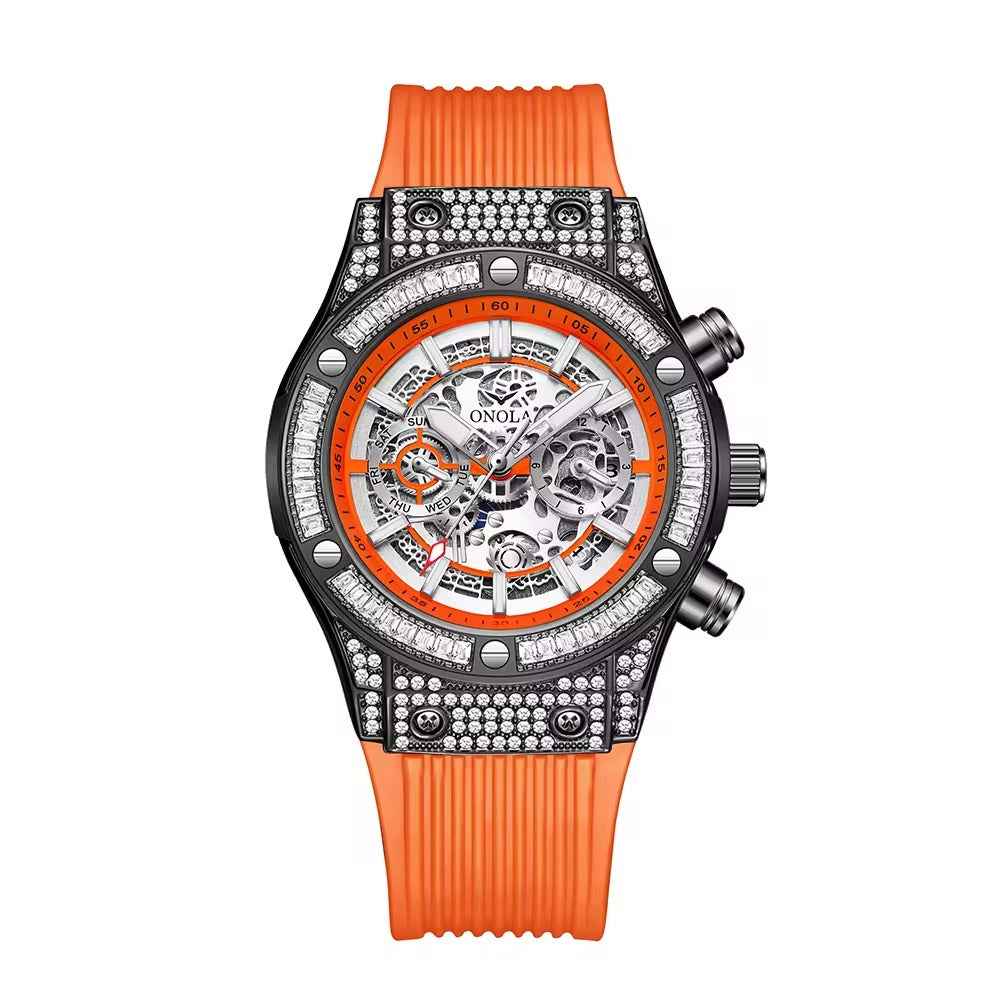 ONOLA Frost 6838 Men's Crystal-Set Skeleton Watch