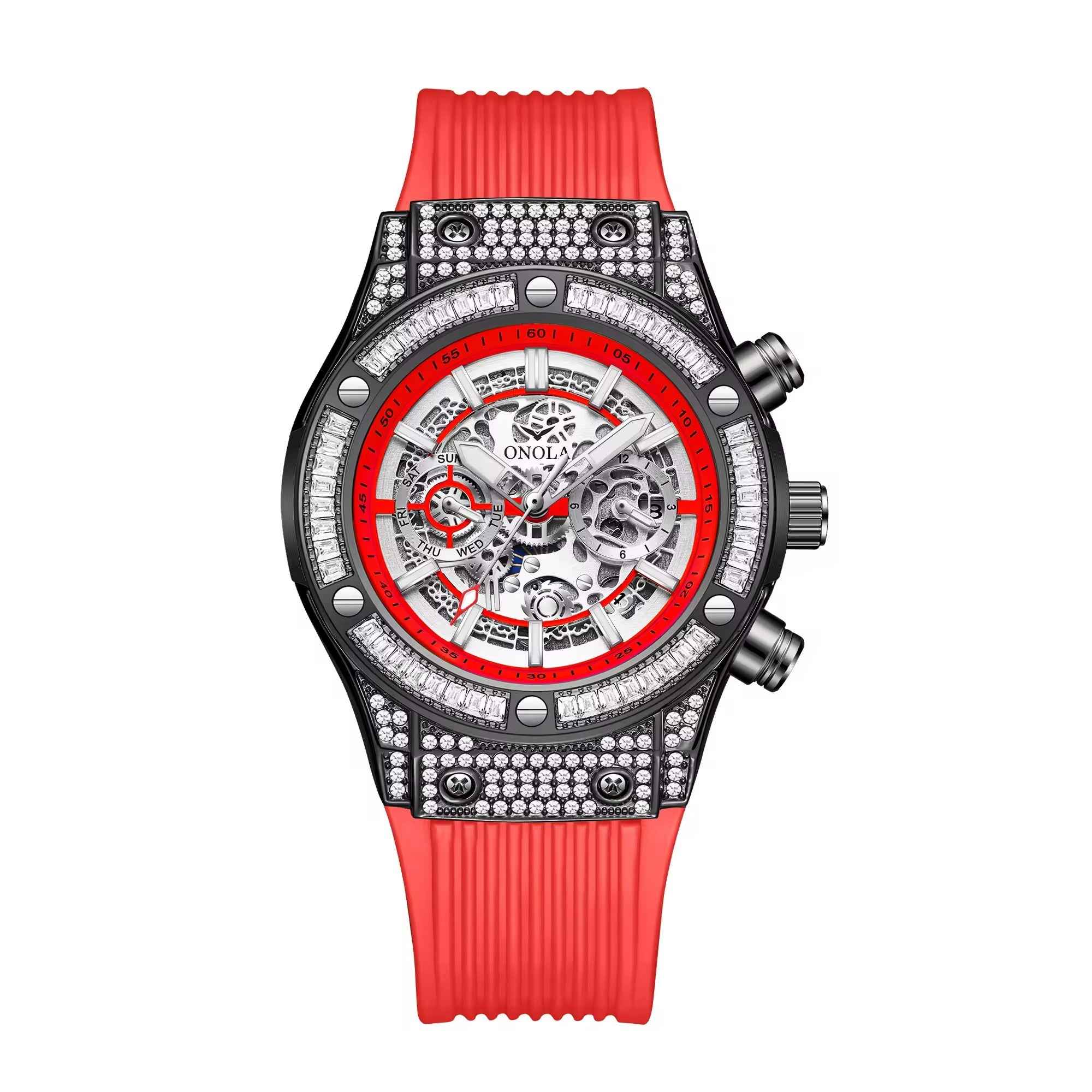 ONOLA Frost 6838 Men's Crystal-Set Skeleton Watch