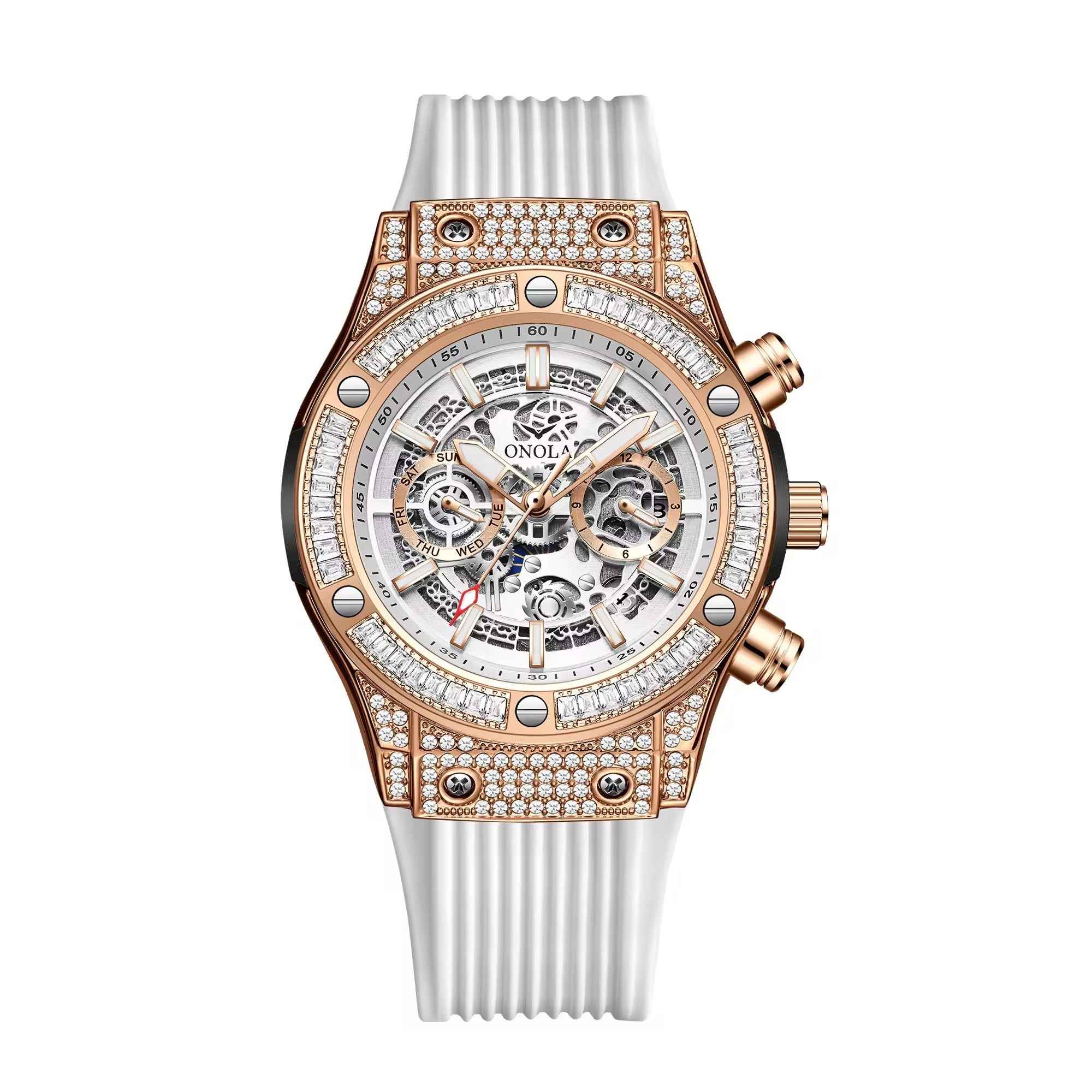 ONOLA Frost 6838 Men's Crystal-Set Skeleton Watch
