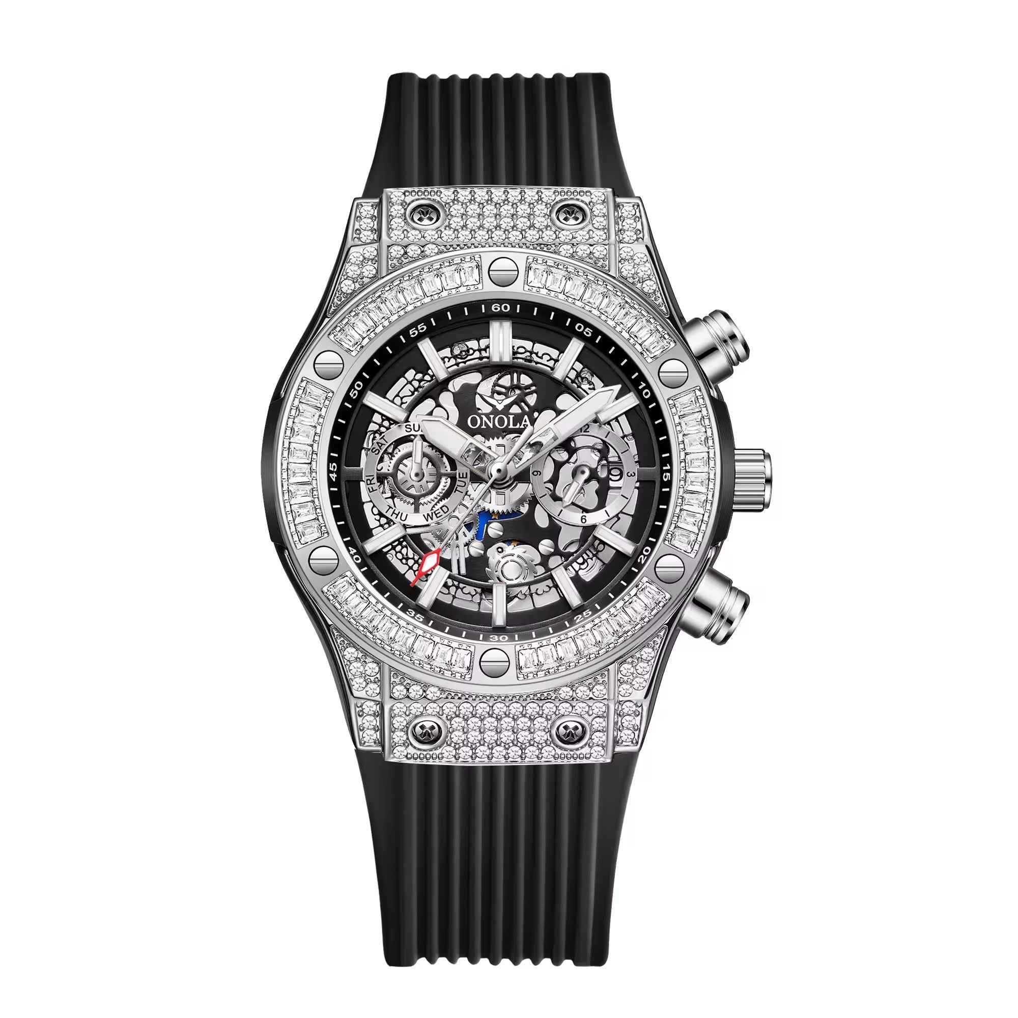 ONOLA Frost 6838 Men's Crystal-Set Skeleton Watch