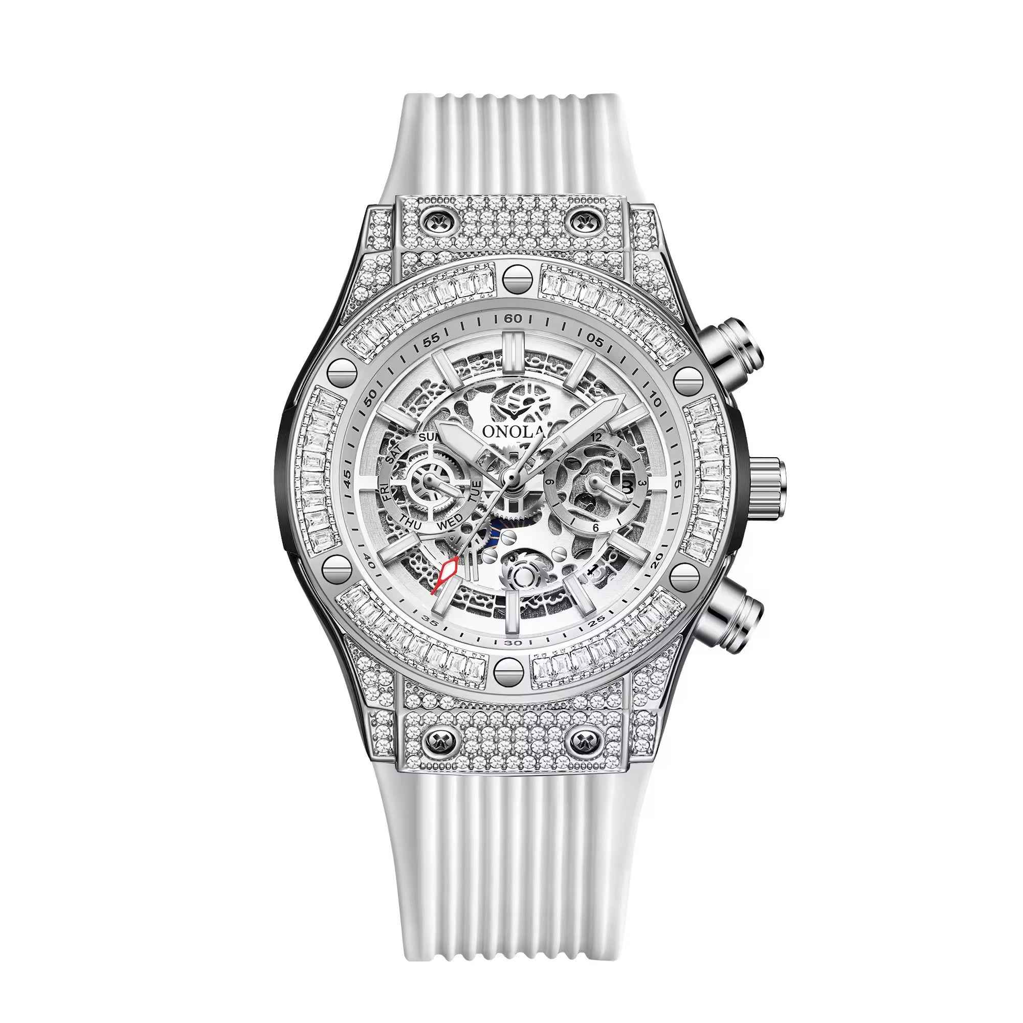 ONOLA Frost 6838 Men's Crystal-Set Skeleton Watch