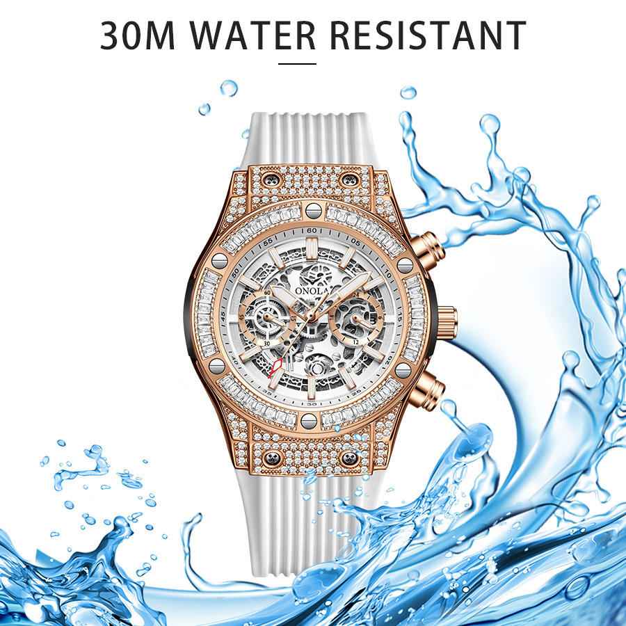 ONOLA Frost 6838 Men's Crystal-Set Skeleton Watch