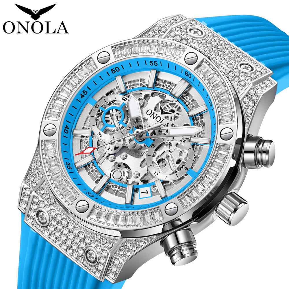 ONOLA Frost 6838 Men's Crystal-Set Skeleton Watch