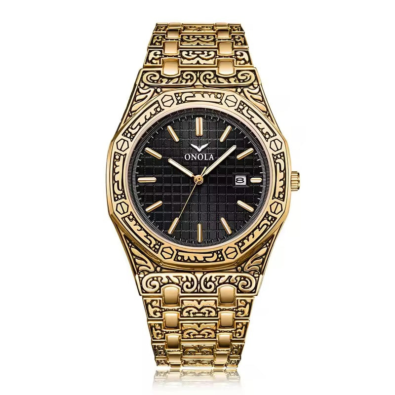 ONOLA Sovereign 3812 Men's Vintage Engraved Quartz Watch