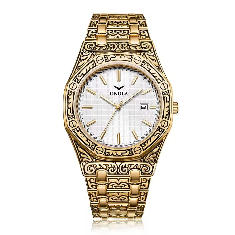 ONOLA Sovereign 3812 Men's Vintage Engraved Quartz Watch
